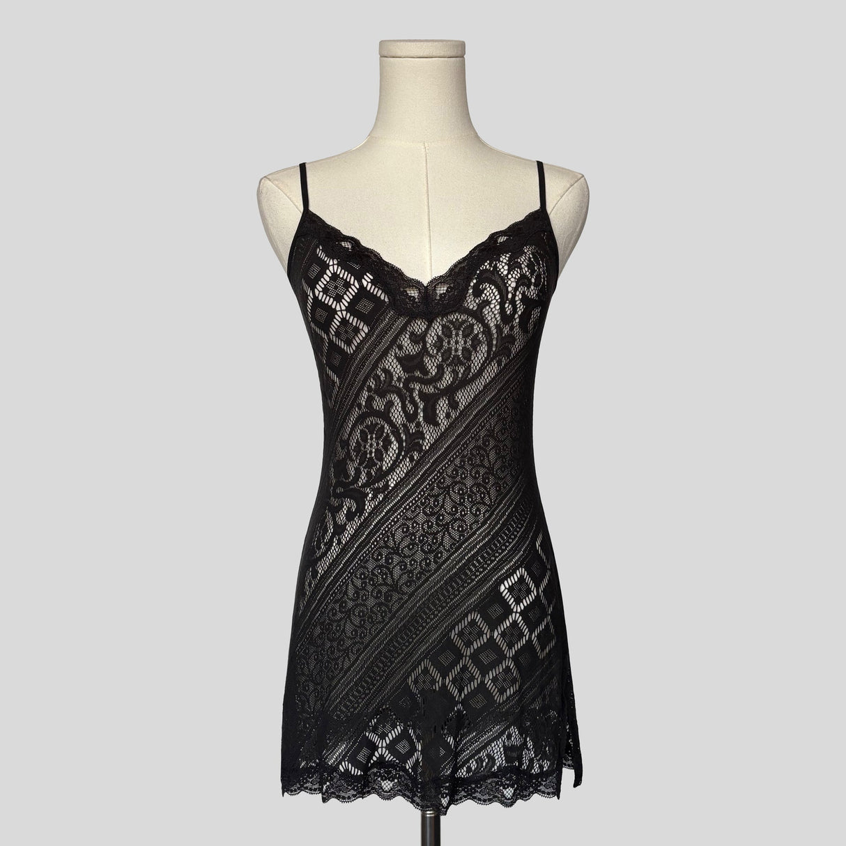 Sheer patterned mesh lace trim chemise