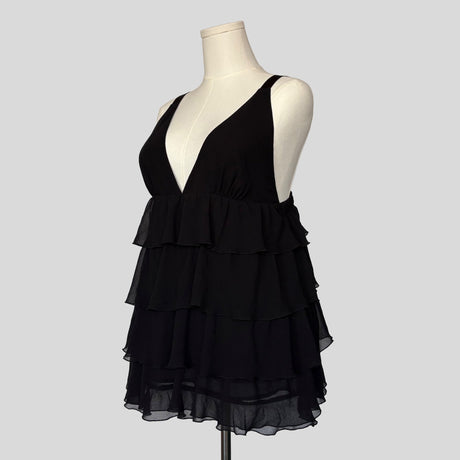 Ruffled plunging neckline mini dress