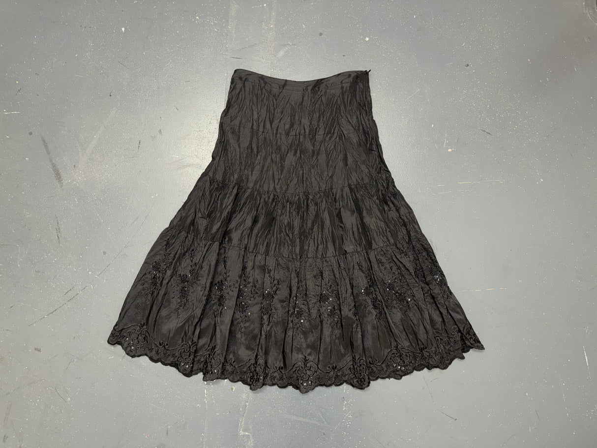 VERTIGO Black Crinkle Beaded Midi Skirt