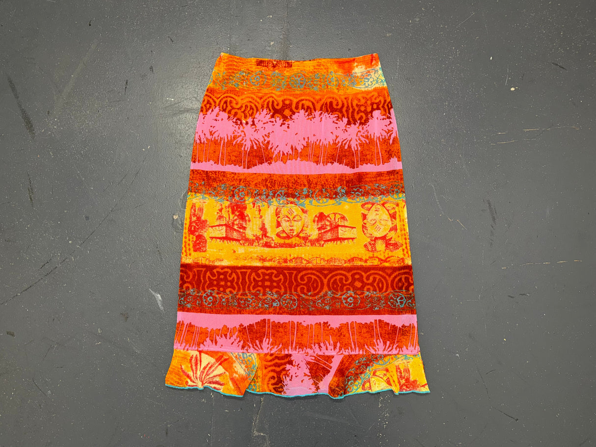TESSUTO Orange and Pink Printed Midi Skirt