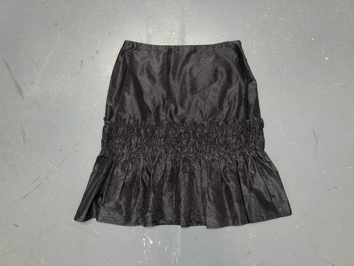 BLUMARINE Black Silk Ruffle Midi Skirt