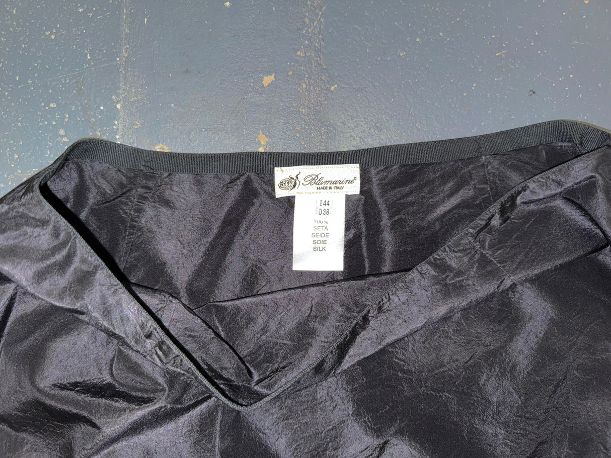 BLUMARINE Black Silk Ruffle Midi Skirt