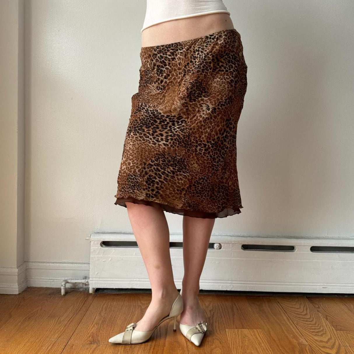 Italian Cheetah Print Ruffled Midi Skirt