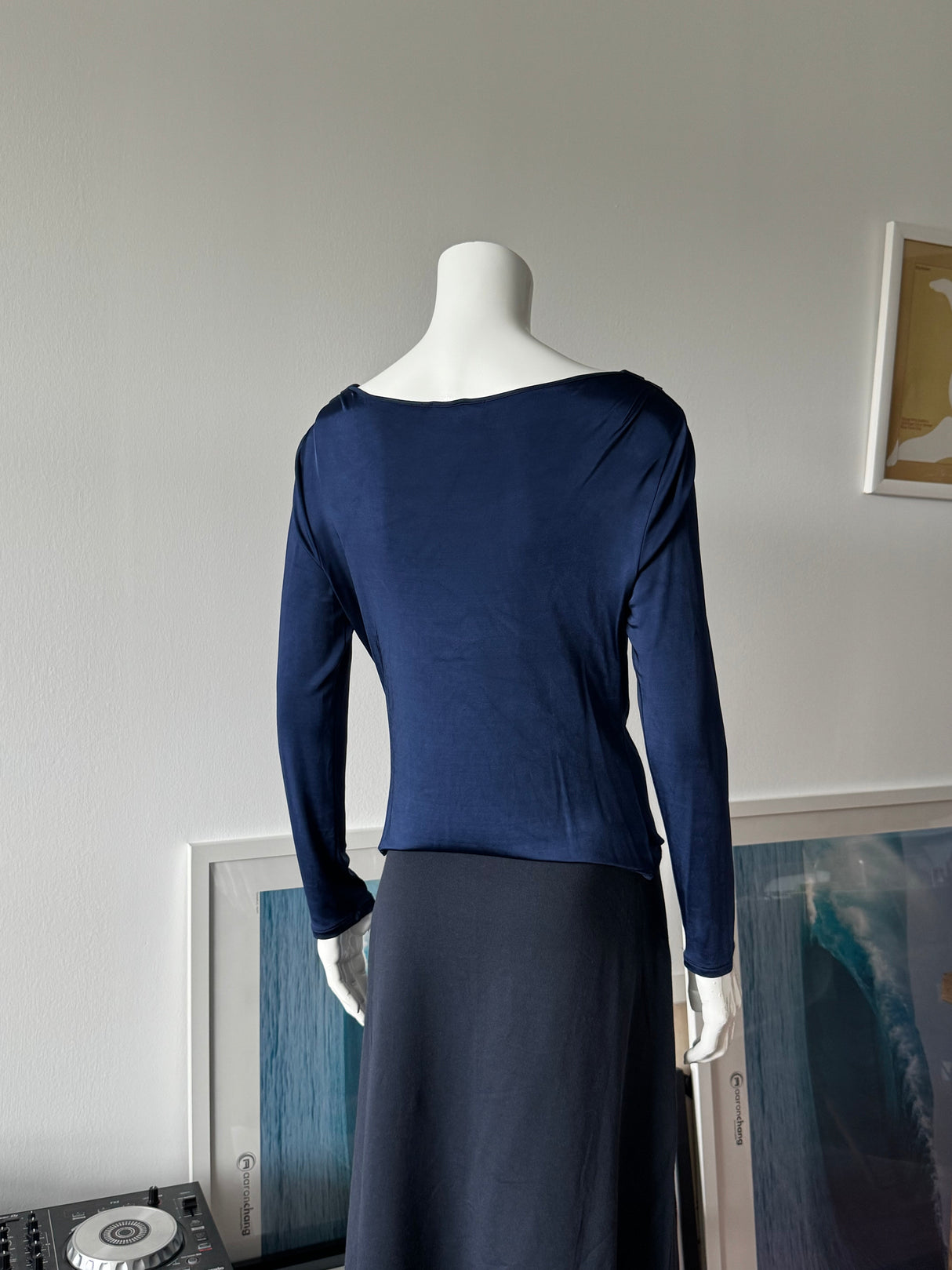 LES COPAINS Navy Cowl Neck Long Sleeve Top