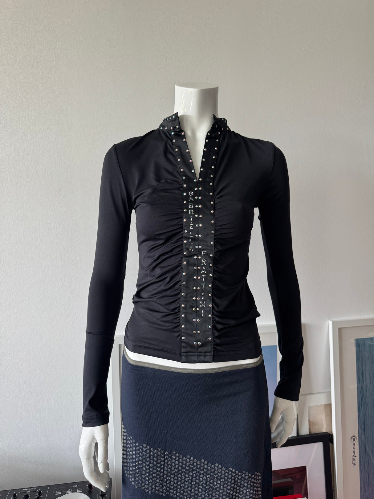 Black Long Sleeve Rhinestone Top