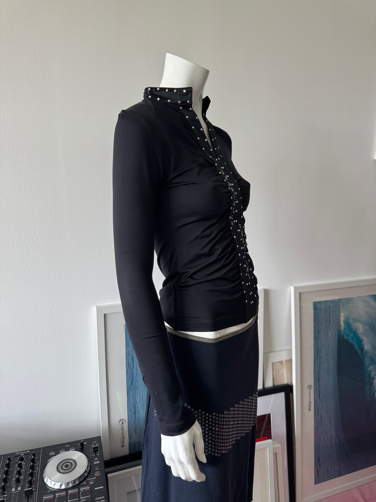 Black Long Sleeve Rhinestone Top