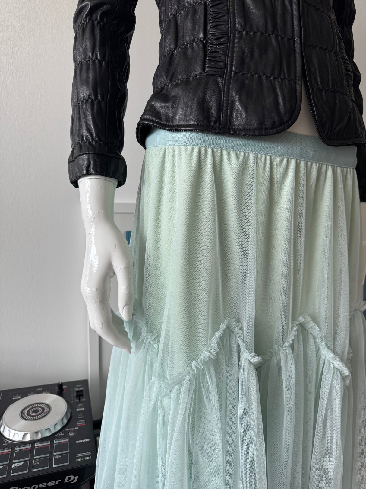 Seafoam Green Tulle Asymmetric Midi Skirt