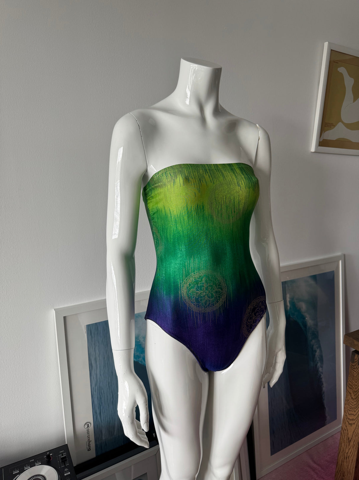 GOTTEX Green, Blue and Gold Strapless Swimsuit