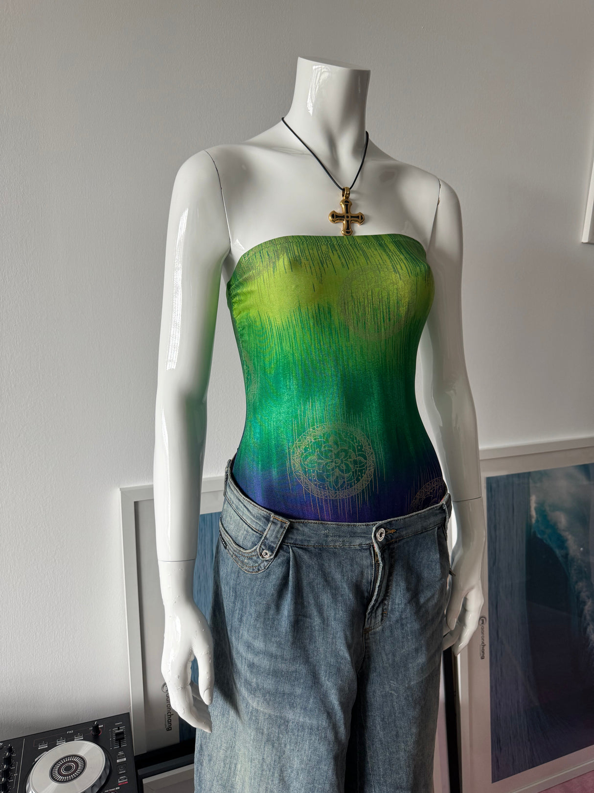 GOTTEX Green, Blue and Gold Strapless Swimsuit