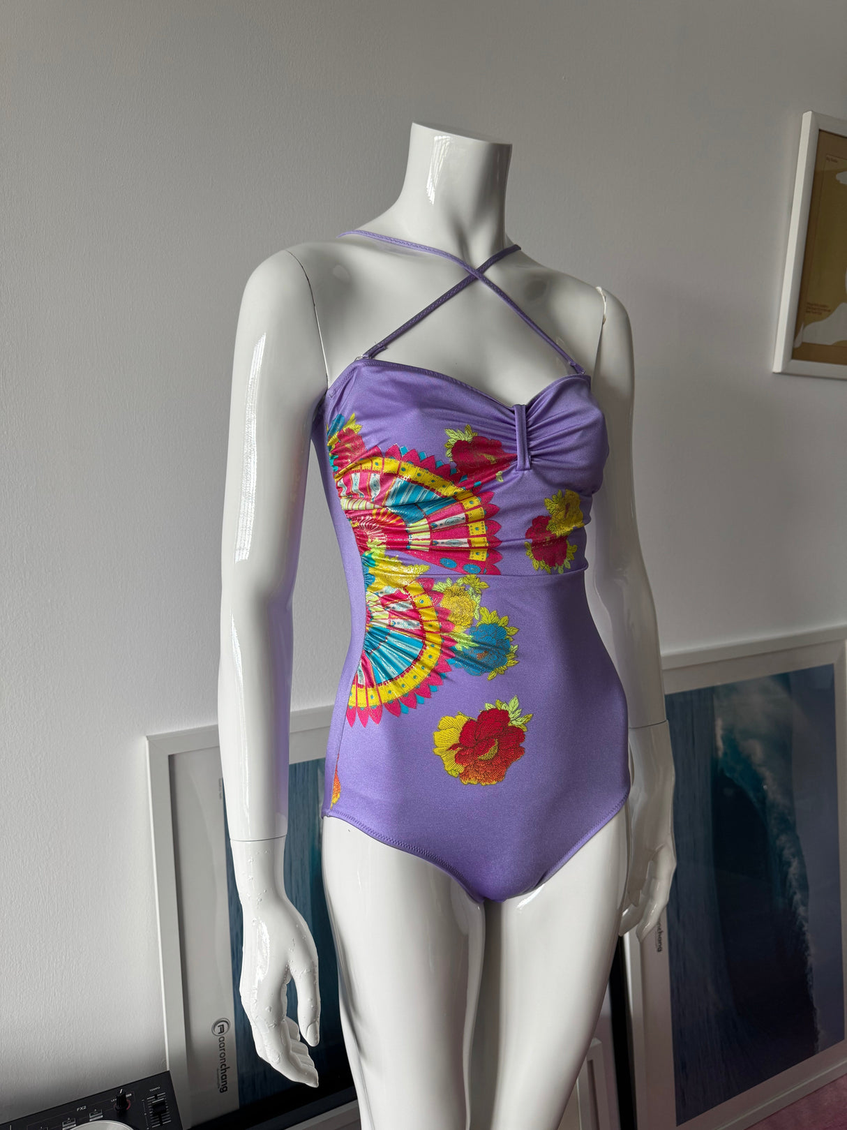 Purple Floral Print One-Piece Swimsuit