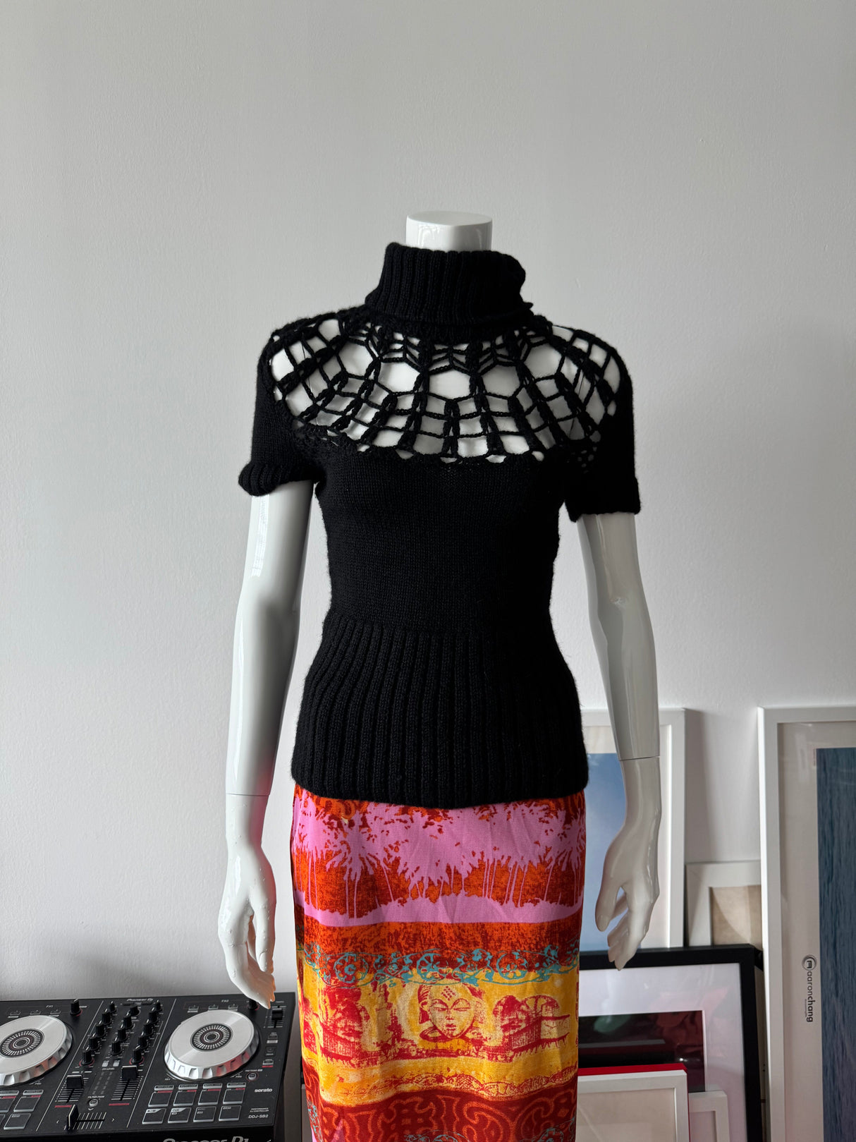 CATHERINE MALANDRINO Black Alpaca Short Sleeve Sweater
