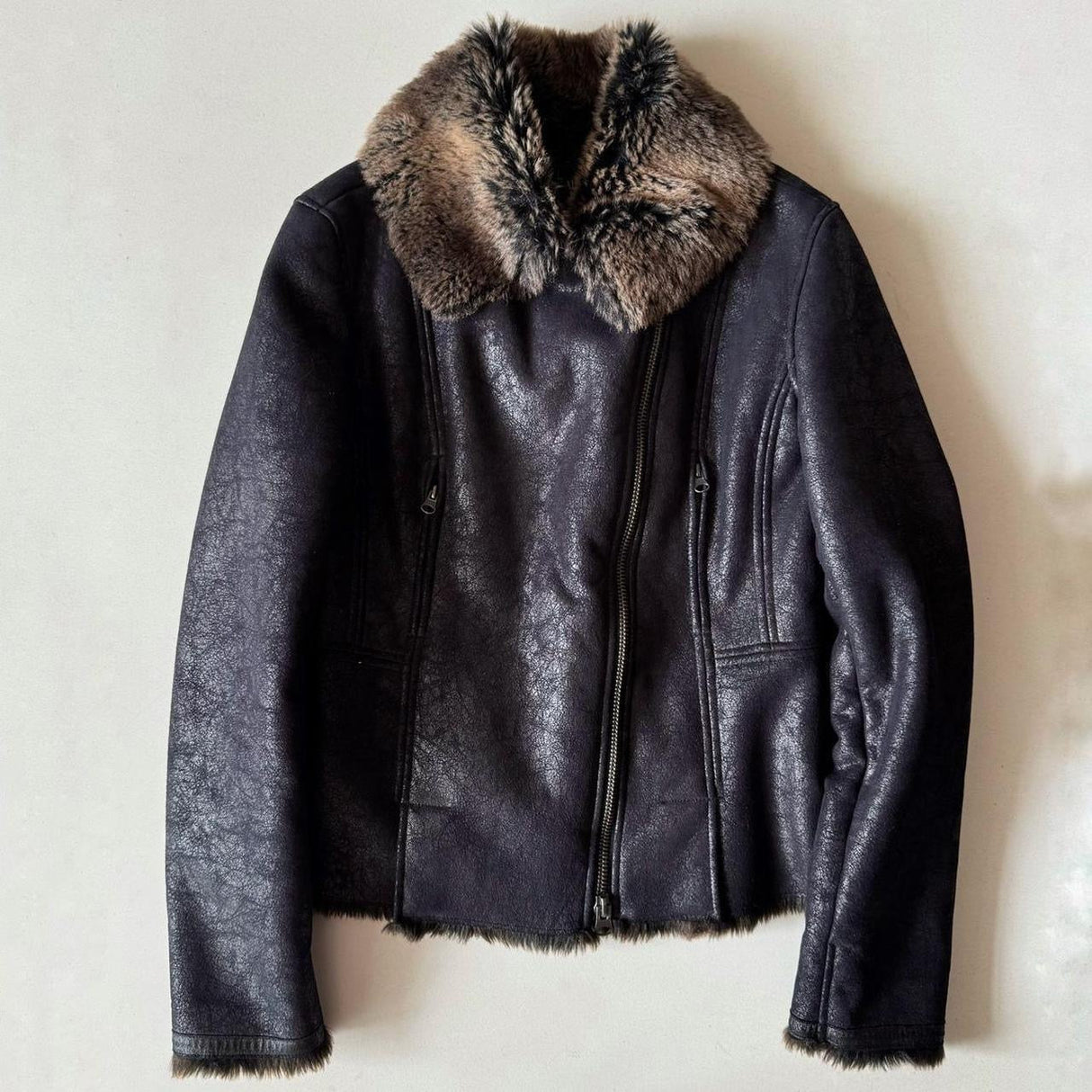 Armani Fur Trim Asymmetrical Moto Jacket
