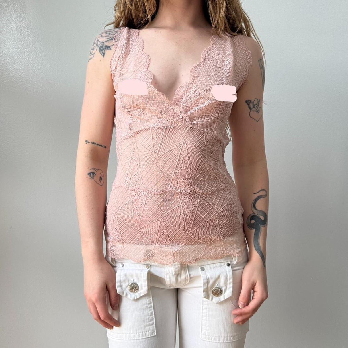 French Baby Pink Sheer Lace Tank