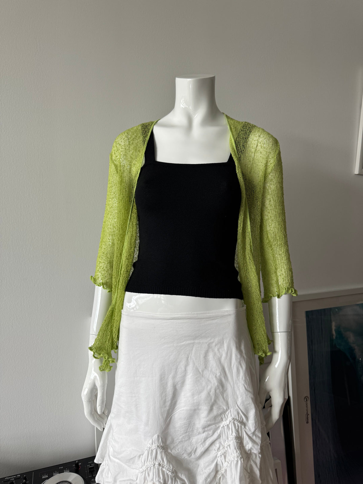 Lime Green Open Knit Cardigan