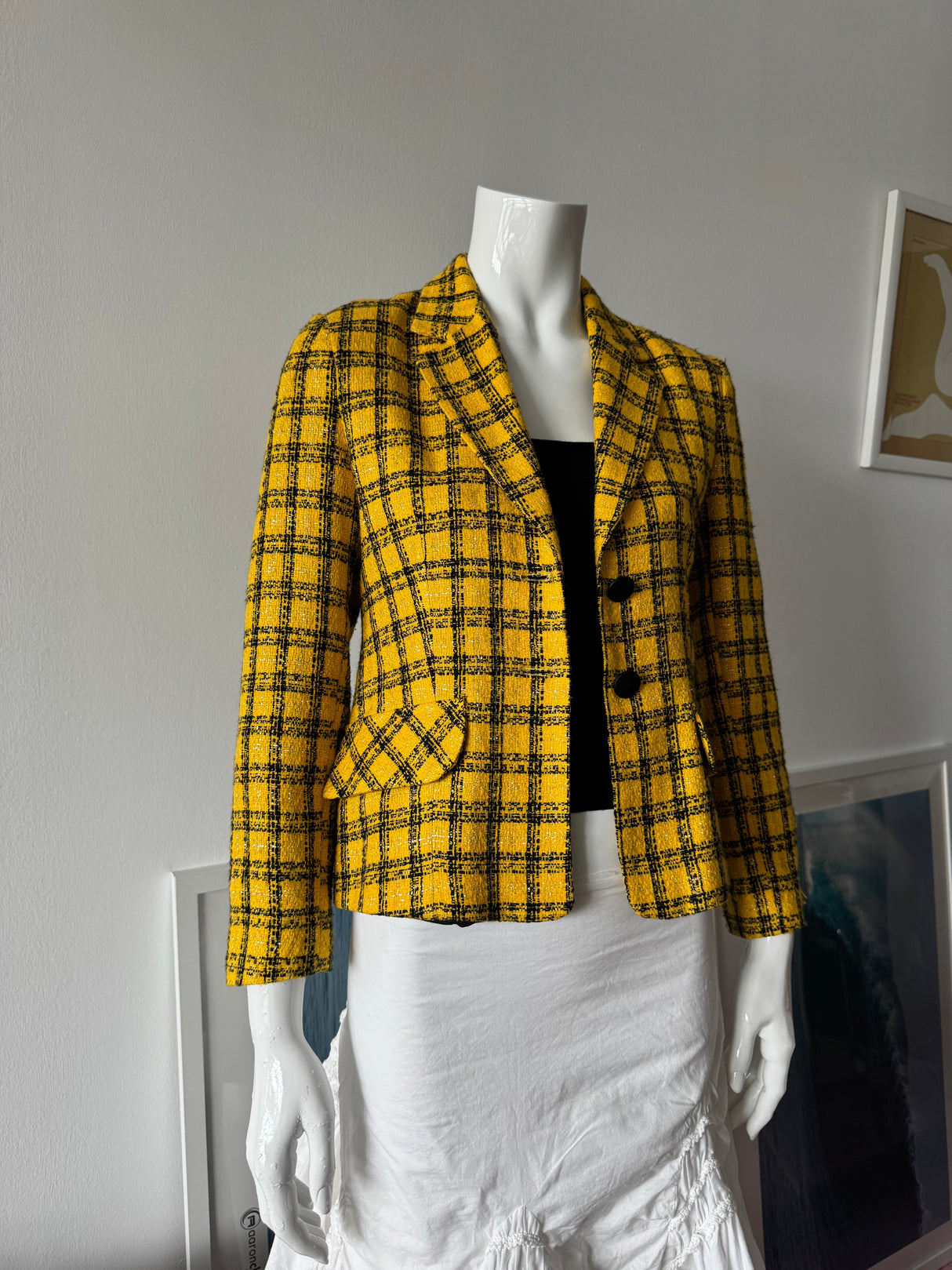 Yellow and Black Plaid Wool Blazer