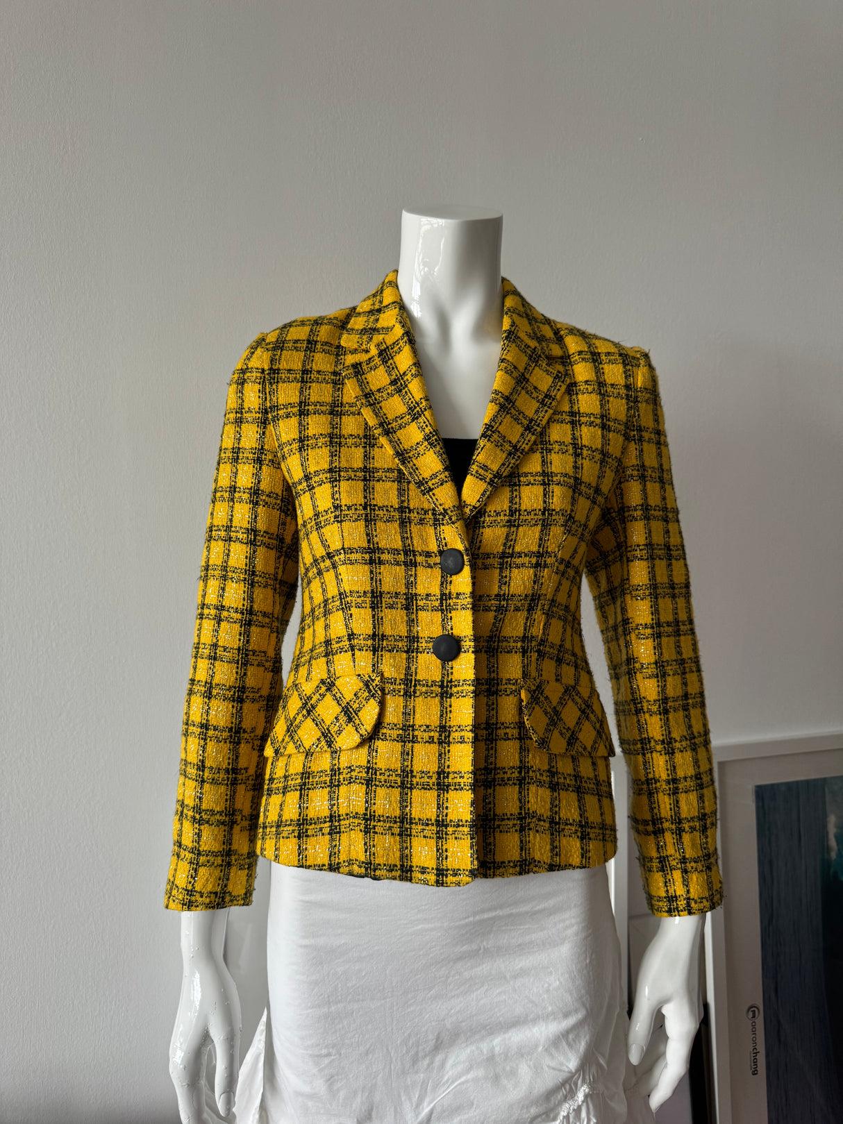 Yellow and Black Plaid Wool Blazer