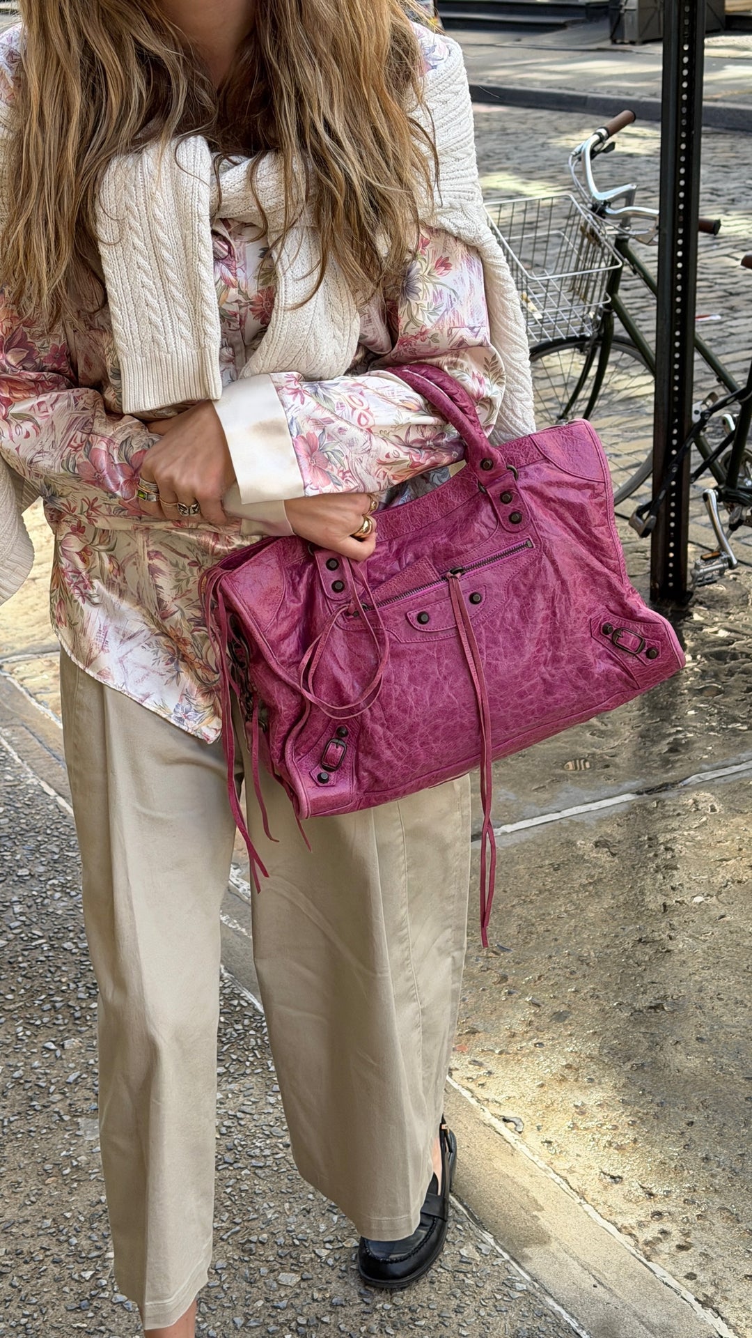 Balenciaga City Hot Pink Distressed Leather Two Way Bag