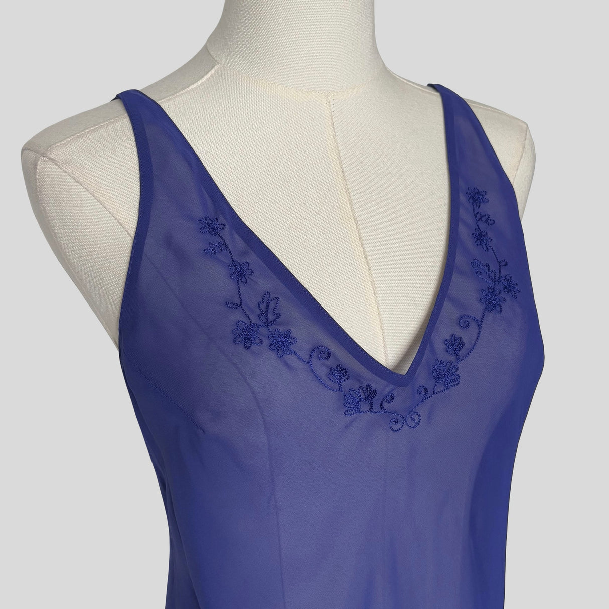 Electric blue sheer embroidered slip dress