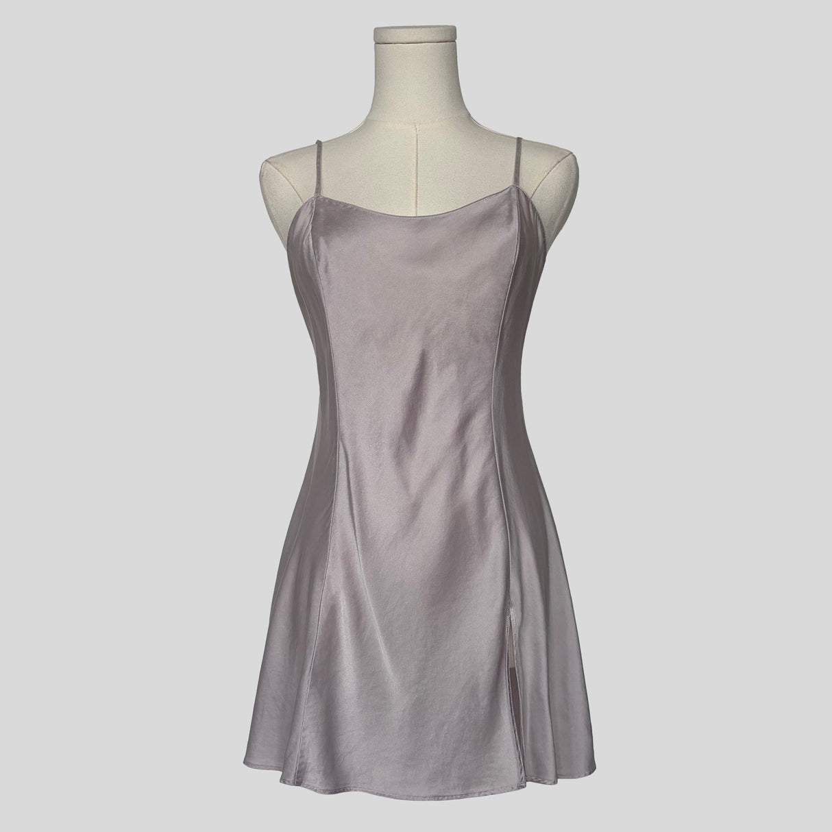 Silk slip dress in pastel lilac