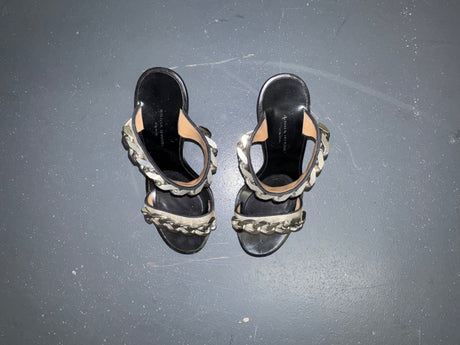 SONIA RYKIEL Silver Chain Leather Wedge Heels Sz 37