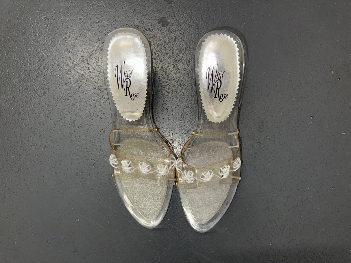 WILD ROSE Clear High Heels with Rhinestones Sz US 9