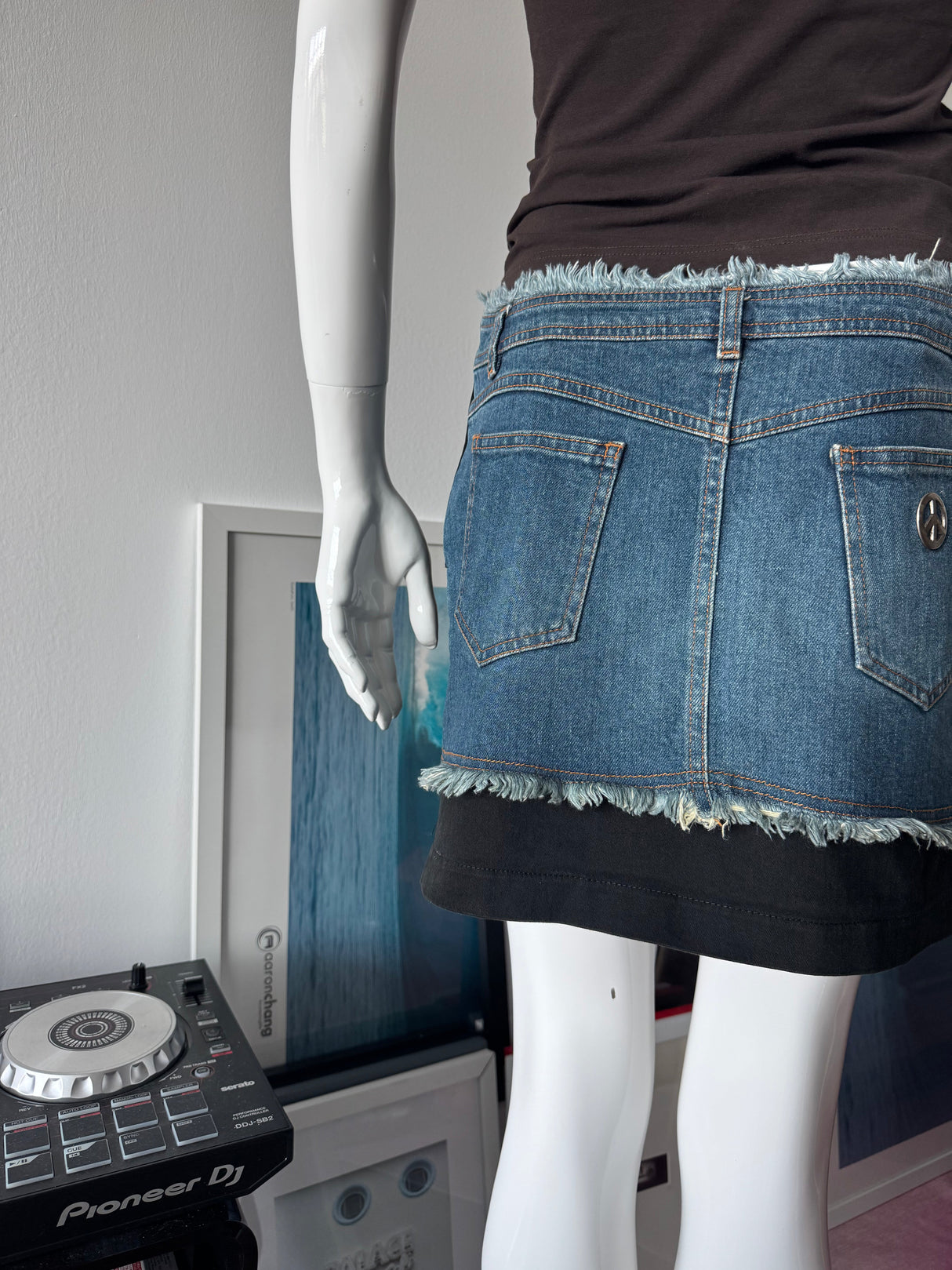 MOSCHINO Black and Denim Mini Skirt