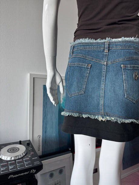 MOSCHINO Black and Denim Mini Skirt