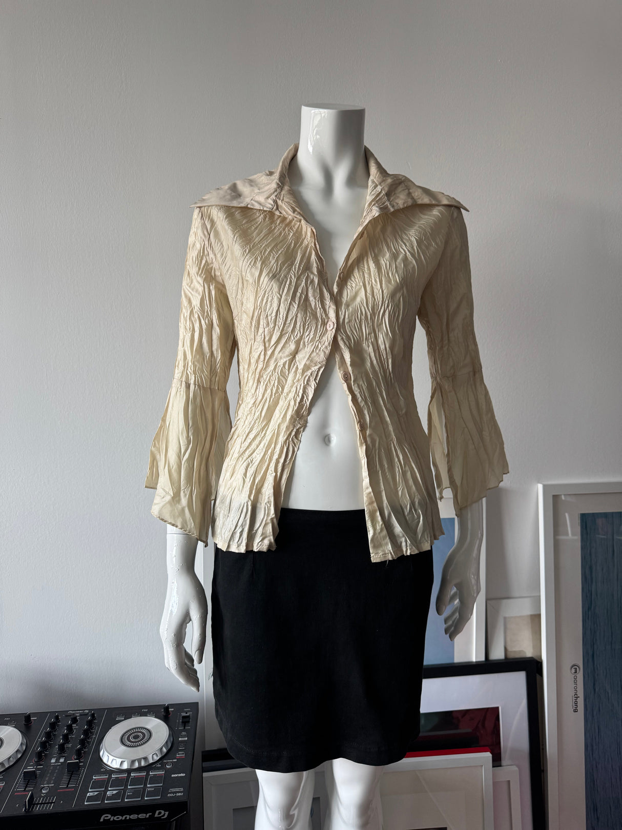 Beige Crinkle Button Up Shirt