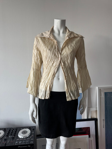 Beige Crinkle Button Up Shirt