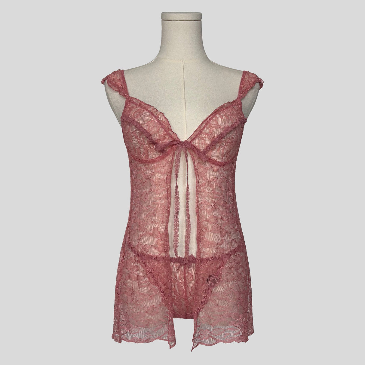 Sheer lace split front babydoll dress with matching panties