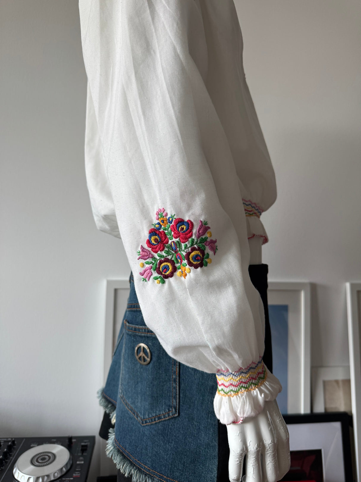 White Hungarian Floral Print Blouse