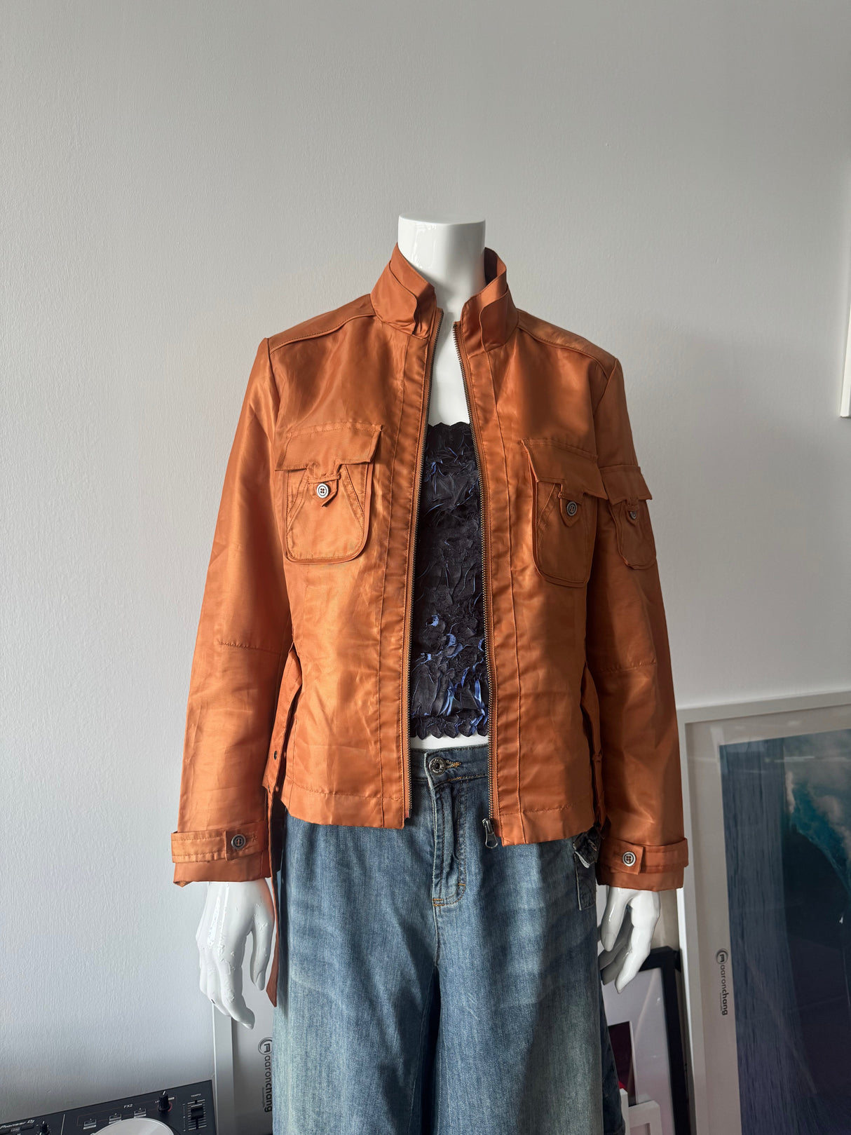 Terracotta Mock Neck Zip Up Jacket