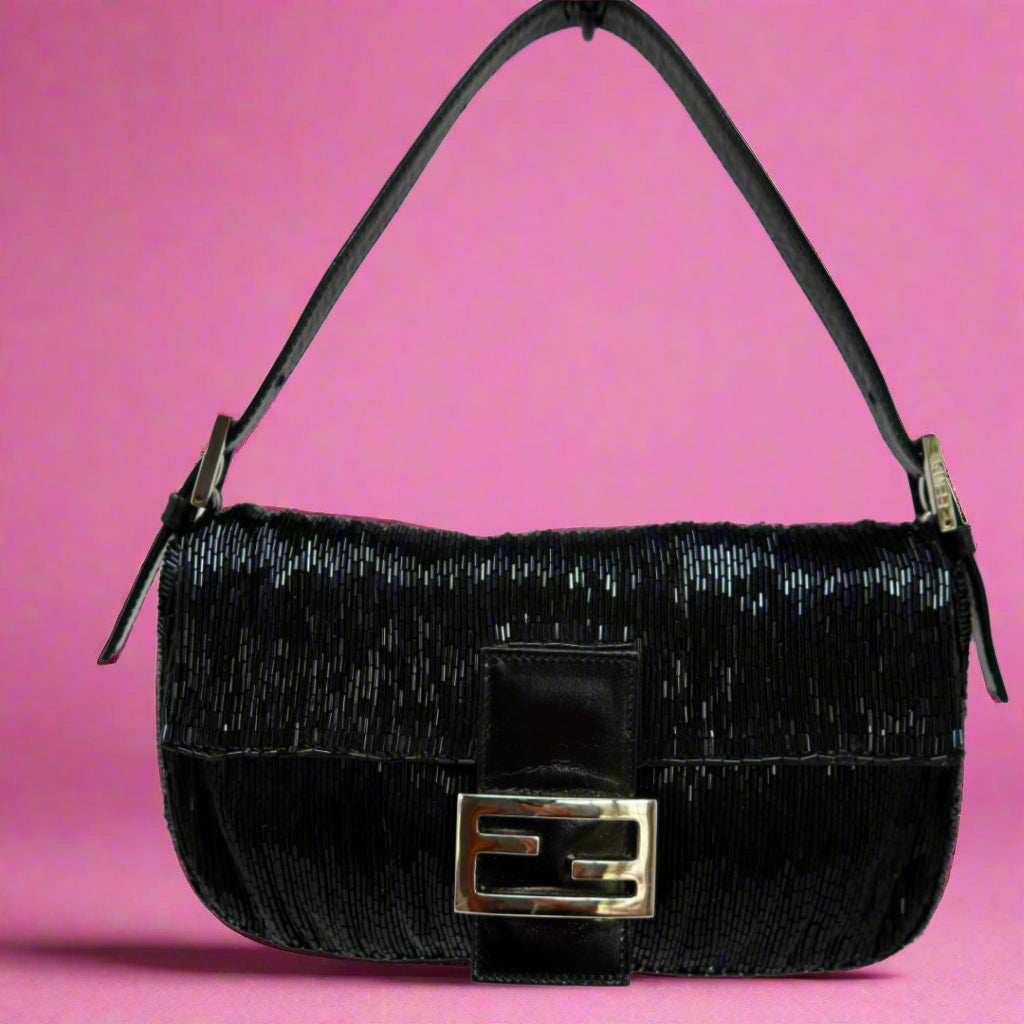 #74 Fendi Baguette Black Beaded