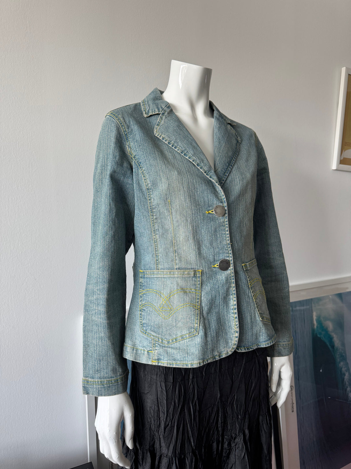 BLUE. Washed Denim Blazer Jacket