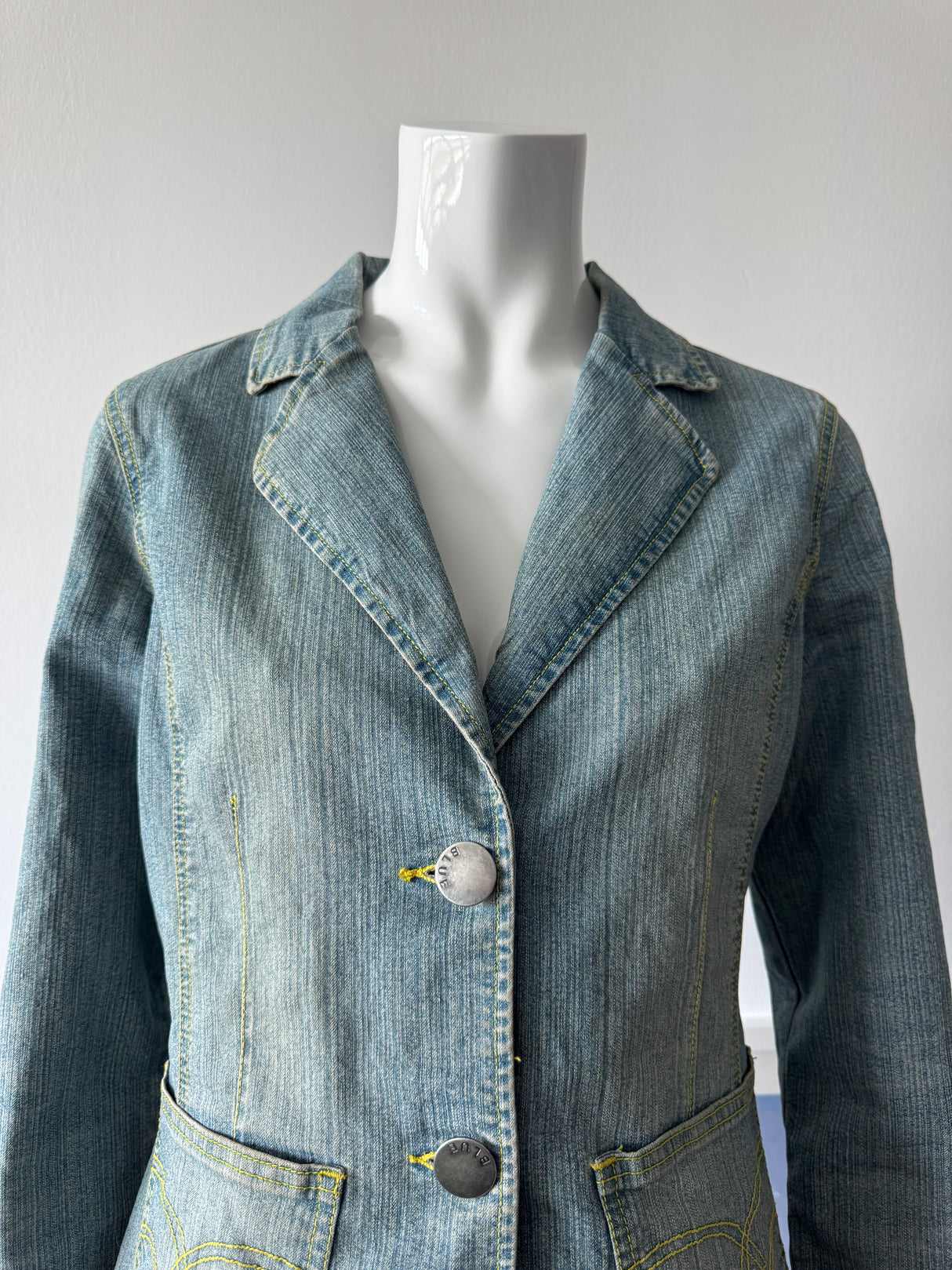 BLUE. Washed Denim Blazer Jacket