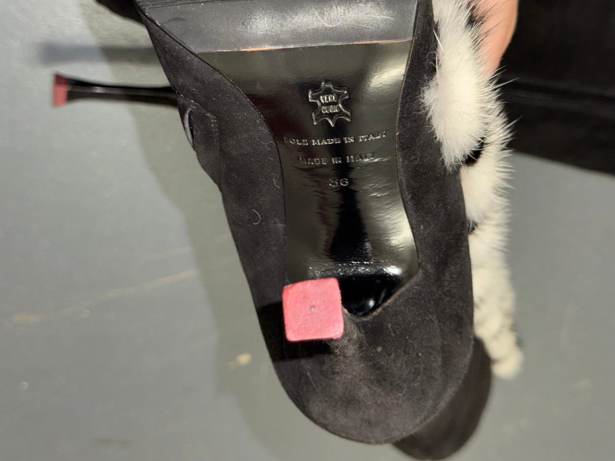ESCADA Black Suede Knee High Boots with Fur Sz 36