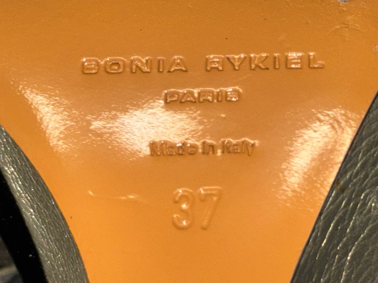 SONIA RYKIEL Silver Chain Leather Wedge Heels Sz 37