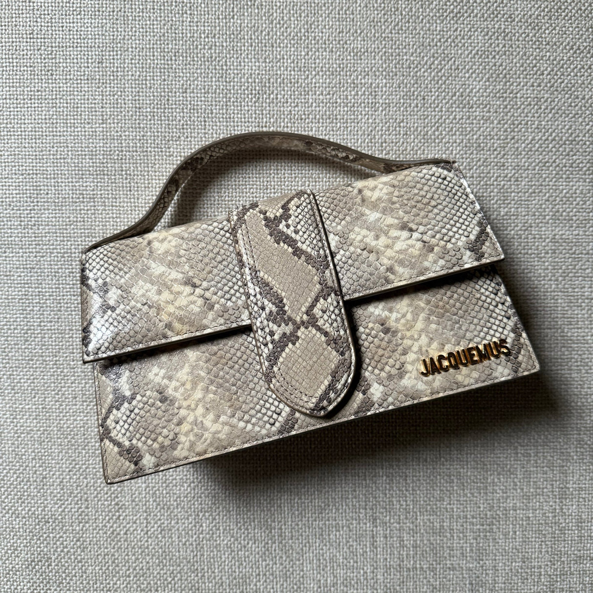 Jacquemus Le Grand Bambino Snake embossed leather ivory two way wear bag like new authentic