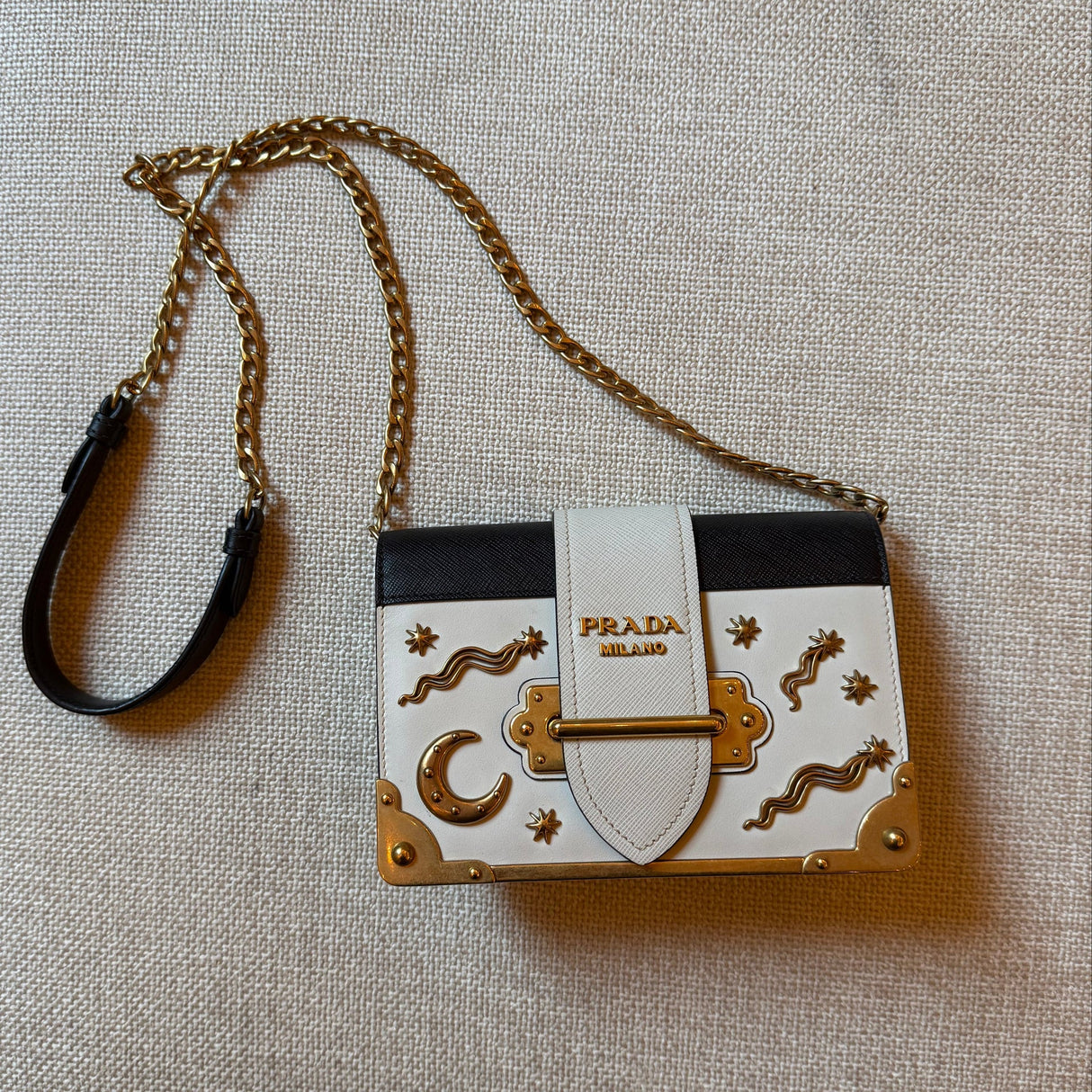 Prada Cahier Astrology Edition Pink authentic moon & starts charms gold hardware shoulder bag