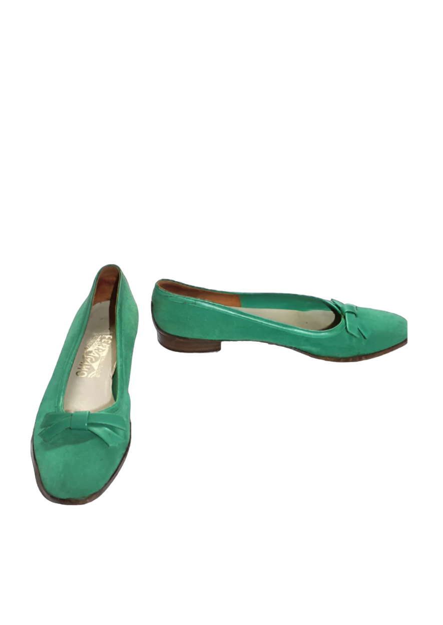 Green Ferragamo Ballet Flats