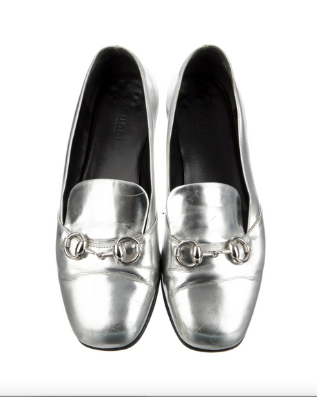 Silver Gucci Horsebit Accent Loafers