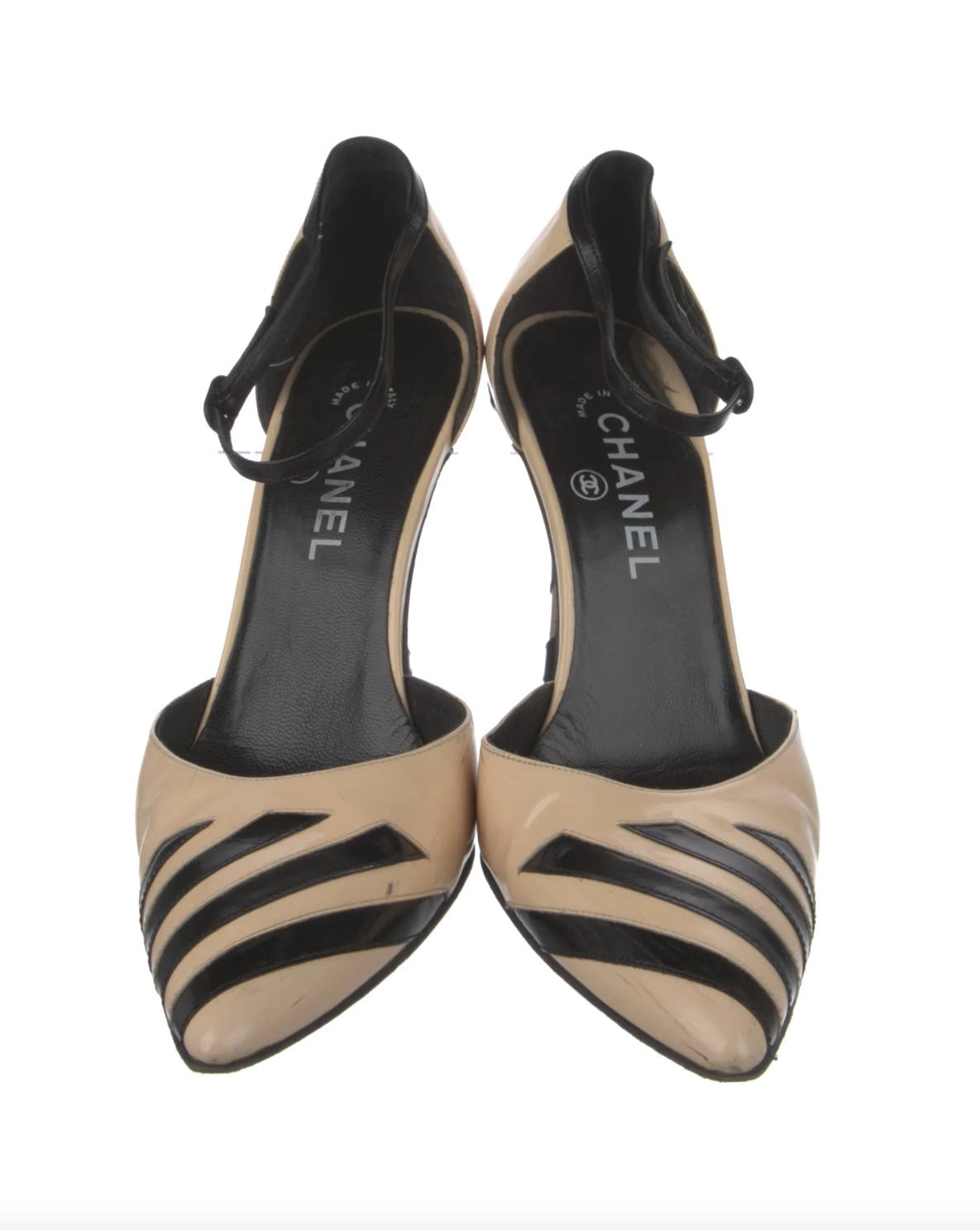 Chanel Leather Striped D'Orsay Pumps