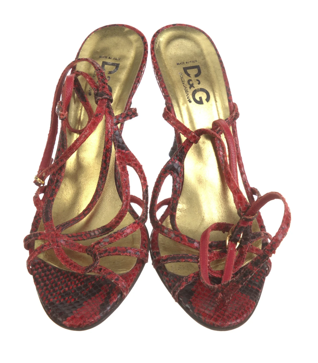 Dolce & Gabbana Red Snakeskin Sandals