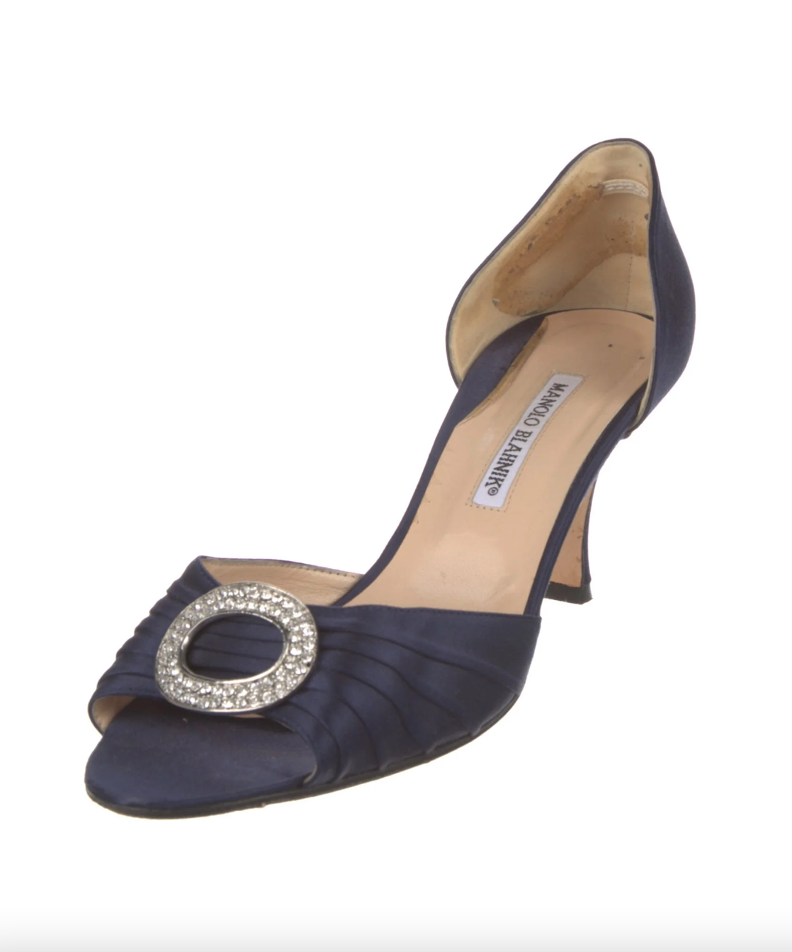 Manolo Blahnik Navy Crystal Embellishments D'Orsay Heels