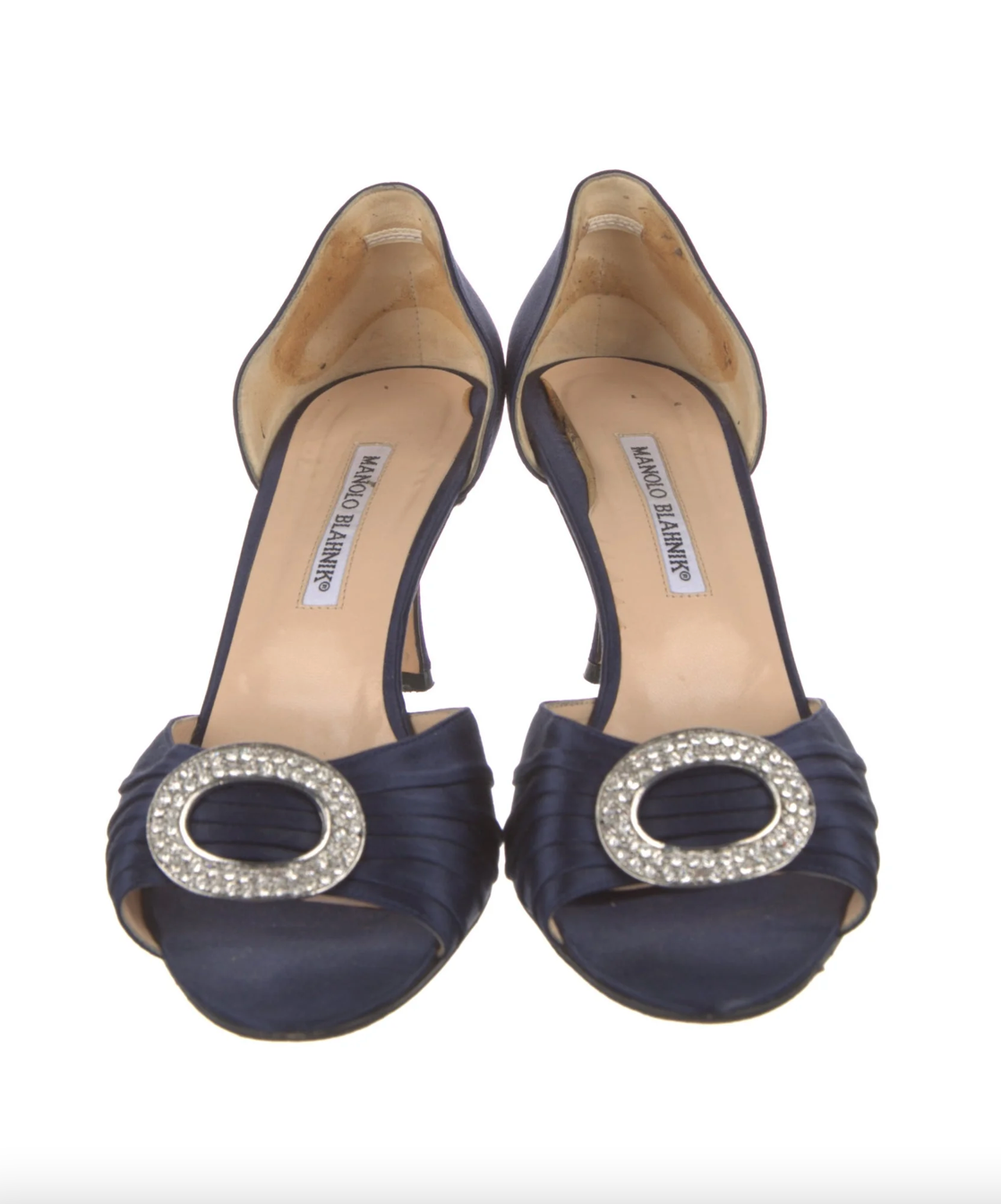 Manolo Blahnik Navy Crystal Embellishments D'Orsay Heels