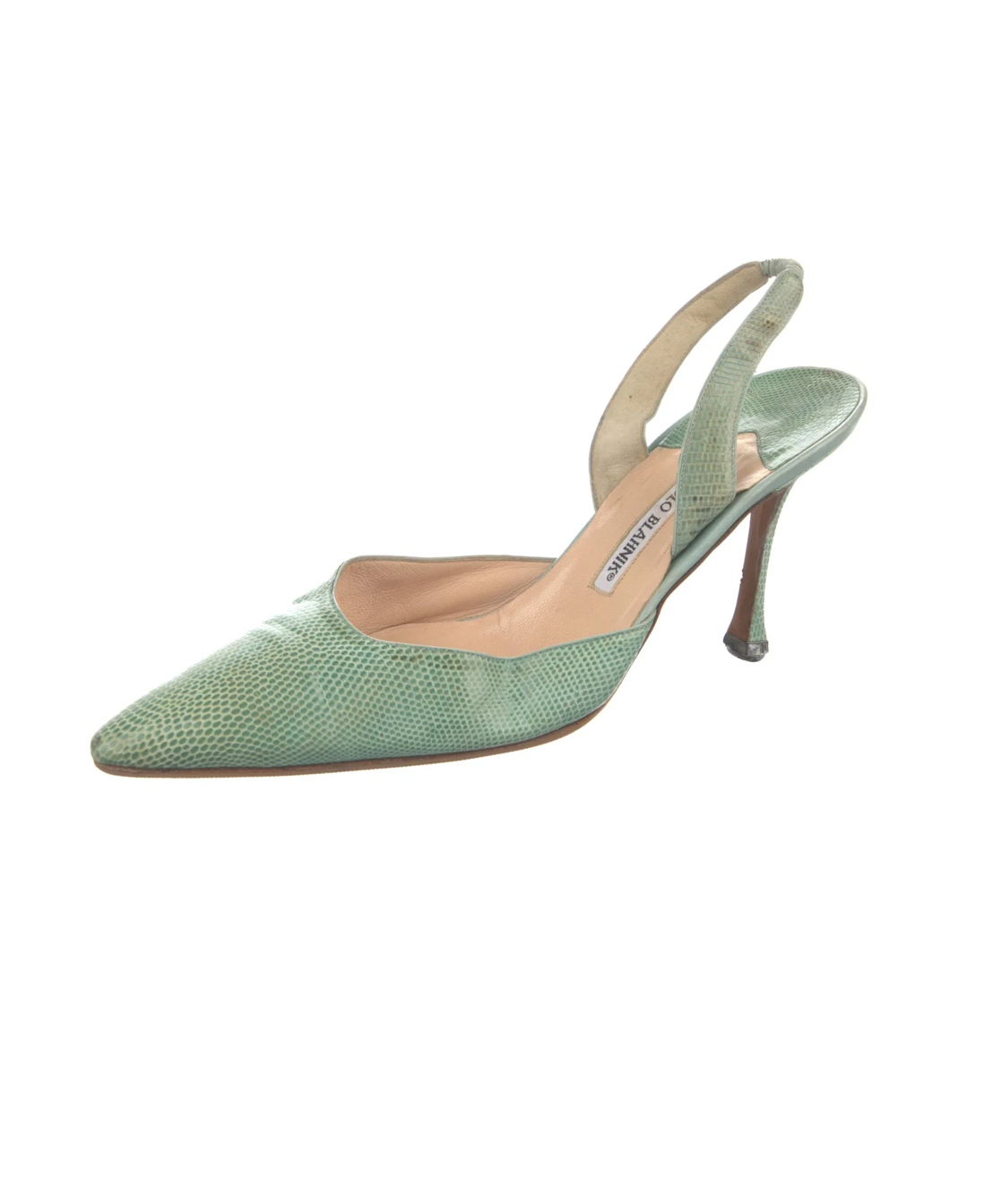 Manolo Blahnik Seafoam Snakeskin Slingbacks