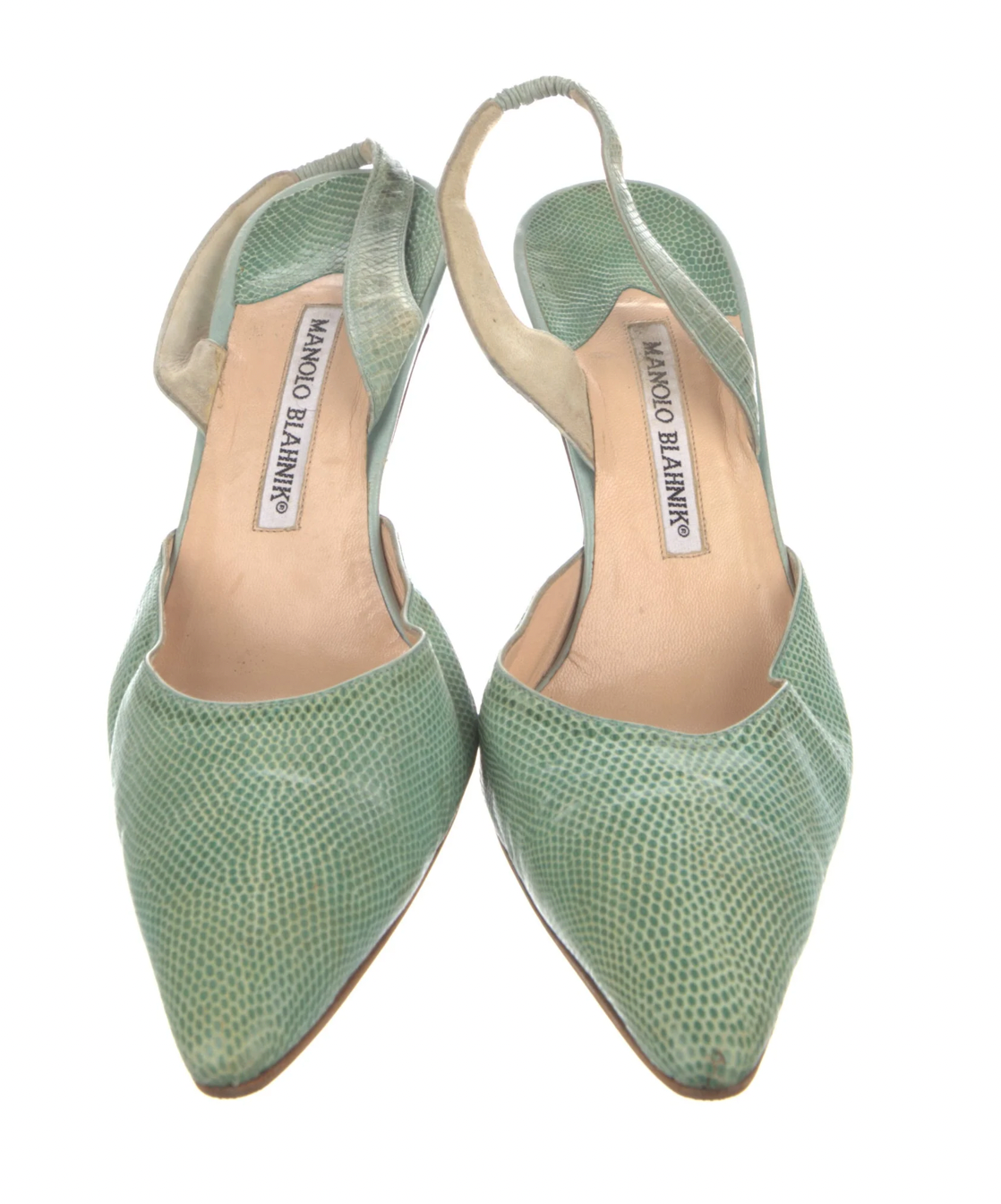 Manolo Blahnik Seafoam Snakeskin Slingbacks