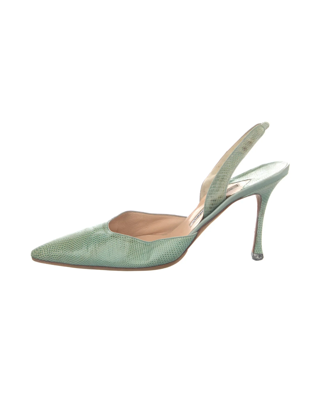 Manolo Blahnik Seafoam Snakeskin Slingbacks