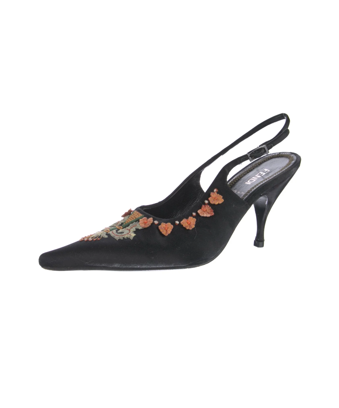 Fendi Satin Floral Embroidered Slingbacks