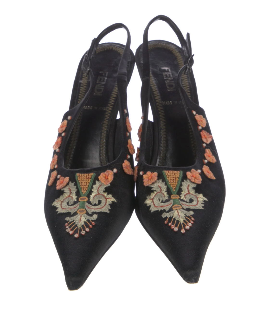 Fendi Satin Floral Embroidered Slingbacks